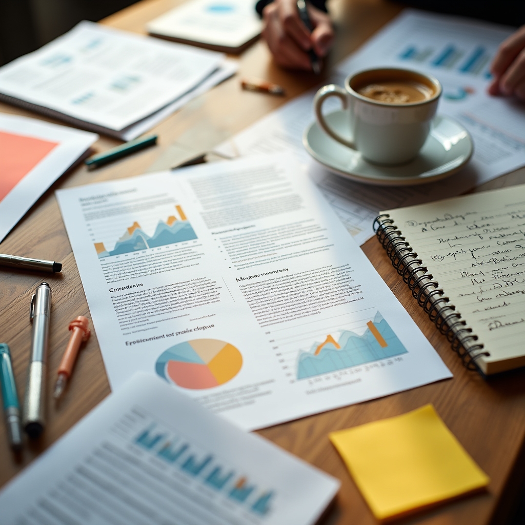 Materiales de casos prácticos empresariales sobre la mesa