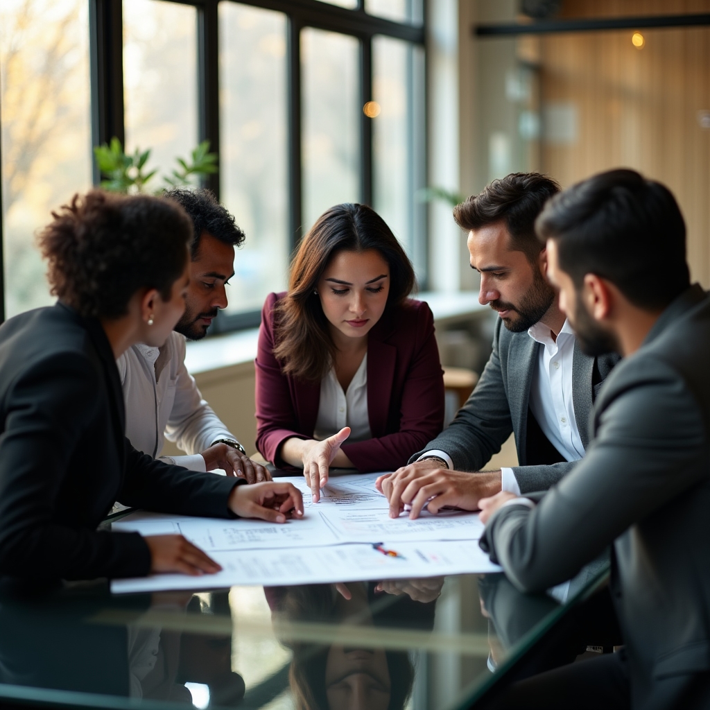 Profesionales debatiendo en una reunión de empresa